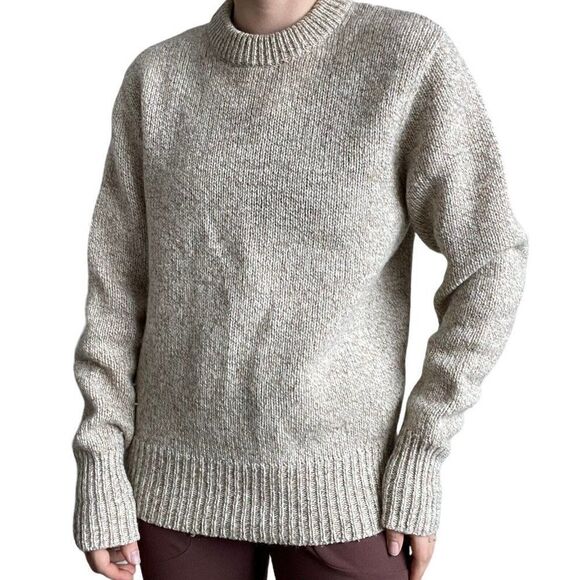 Vintage 1970s Woolrich Womens Tan Marled Wool Crewneck Preppy Sweater Sz L - Picture 1 of 8